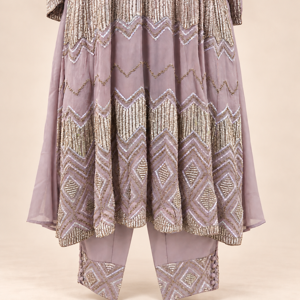 Lavender Silver Embellished Salwar Suit with Dupatta