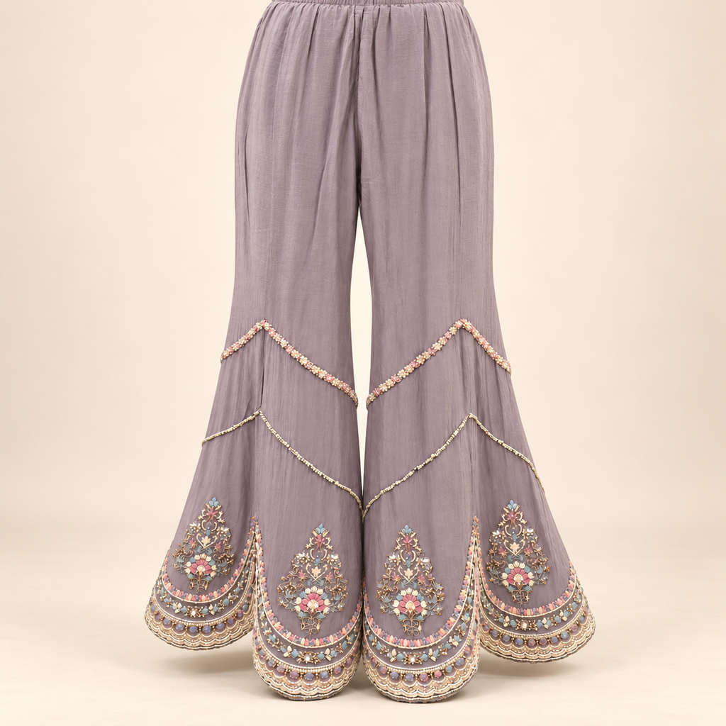 Lavender Multi colour Embellished Sharara Salwar Suit