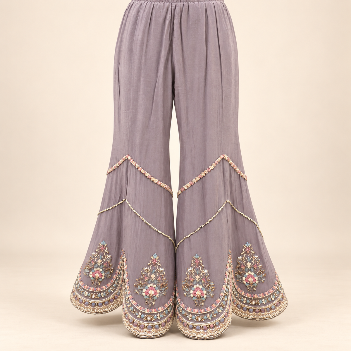 Lavender Multi colour Embellished Sharara Salwar Suit
