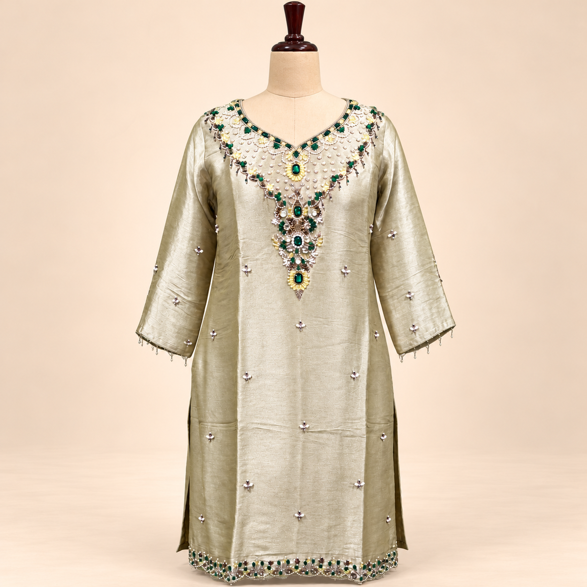 Mehandi Green Raw Silk Embellished Palazzo Suit