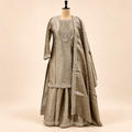 Beige Embellished Silk Salwar Suit with Dupatta