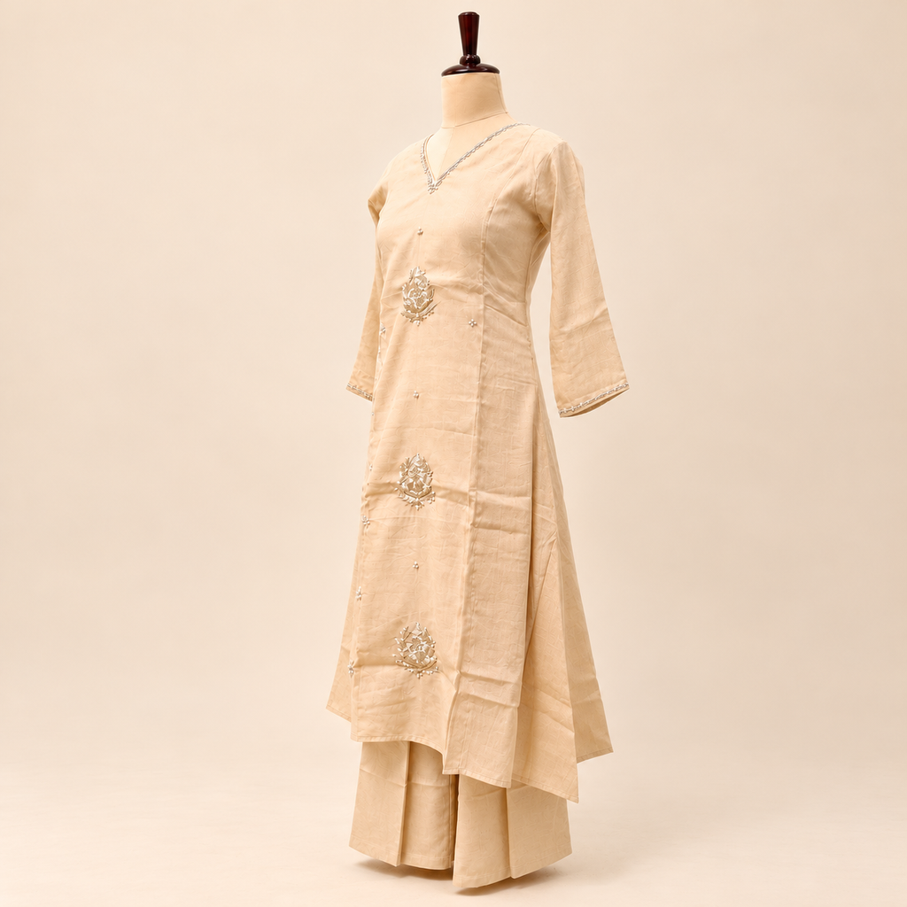 Multicolour Embroidered Cotton Kurta Set with Palazzo