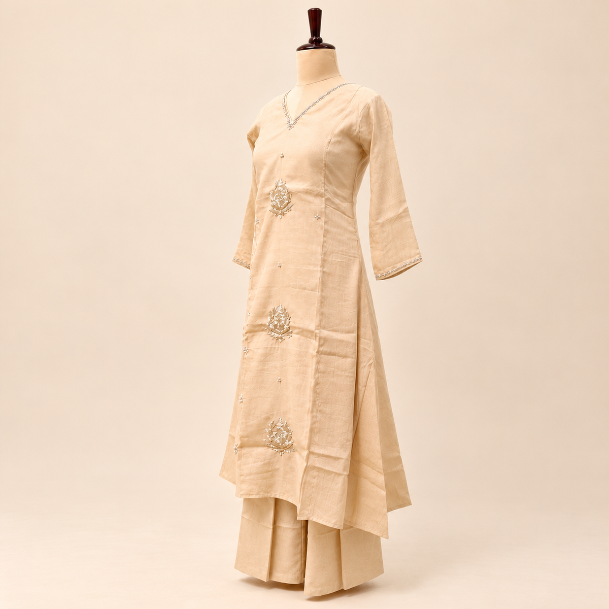 Multicolour Embroidered Cotton Kurta Set with Palazzo