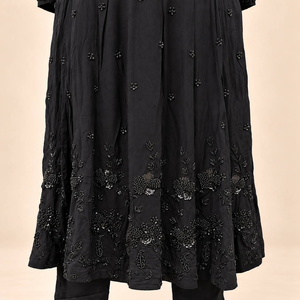 Elegant Black Embellished Georgette Anarkali Salwar Set with Dupatta