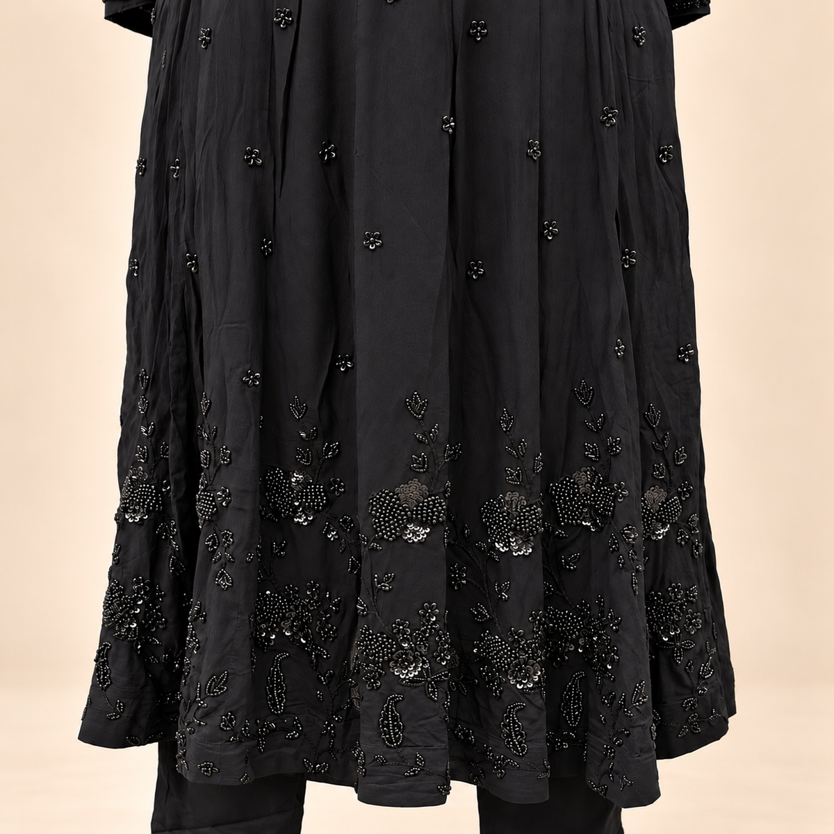 Elegant Black Embellished Georgette Anarkali Salwar Set with Dupatta