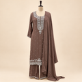 Mocha Brown Embroidered Chinon Straight-Cut Salwar Set with Dupatta
