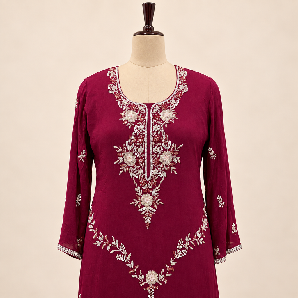 Maroon Floral Embellished Salwar Suit with Dupatta