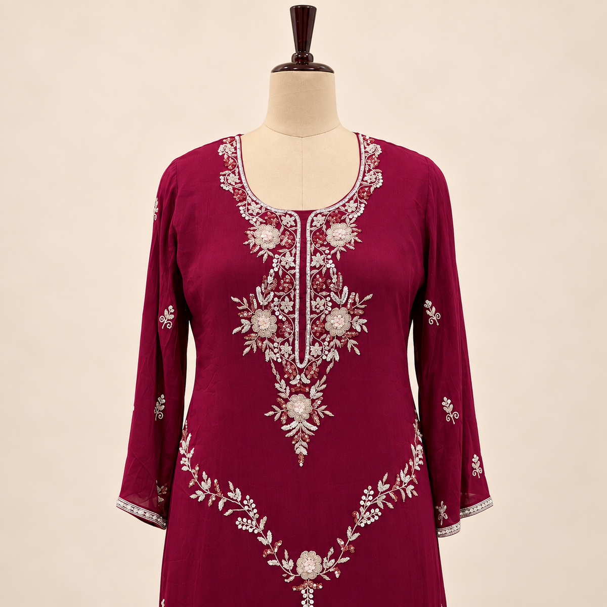 Maroon Floral Embellished Salwar Suit with Dupatta