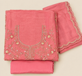 Coral Pink Organza Floral Embroidered Unstitched Dress Material Set