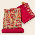 Royal Rani Pink Silk Dress Material with Multicolour Paisley Embroidery