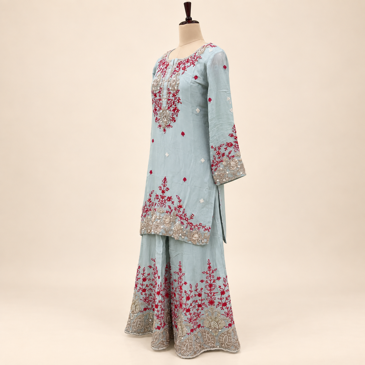 Light Green Contrast Embellished Salwar Suit with Dupatta
