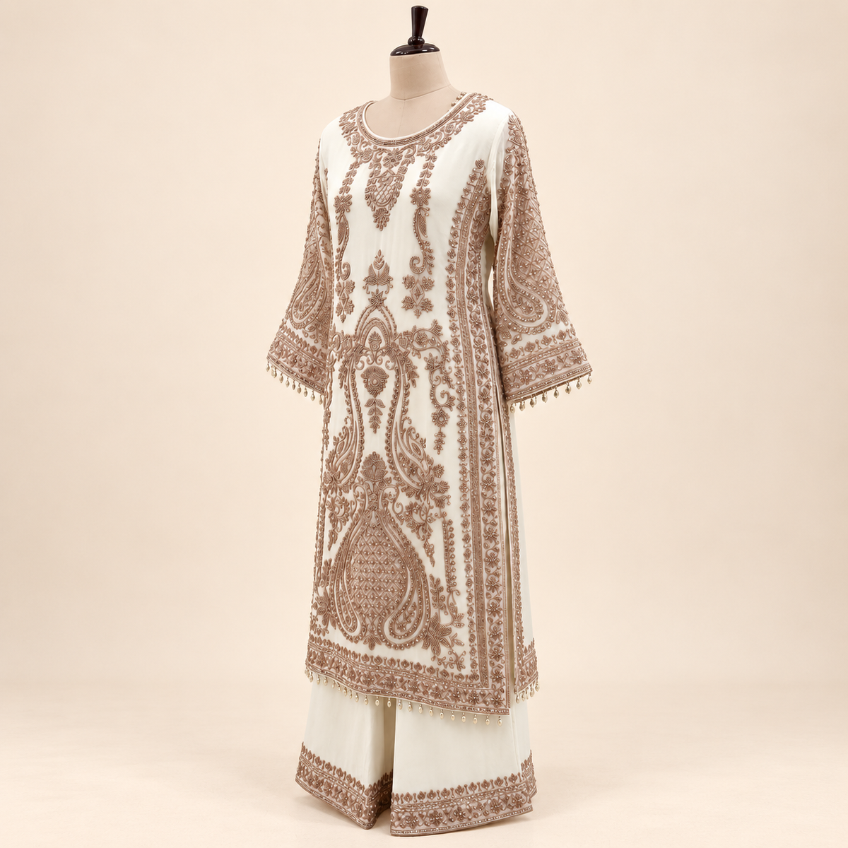 Cream Embellished Georgette Salwar Set