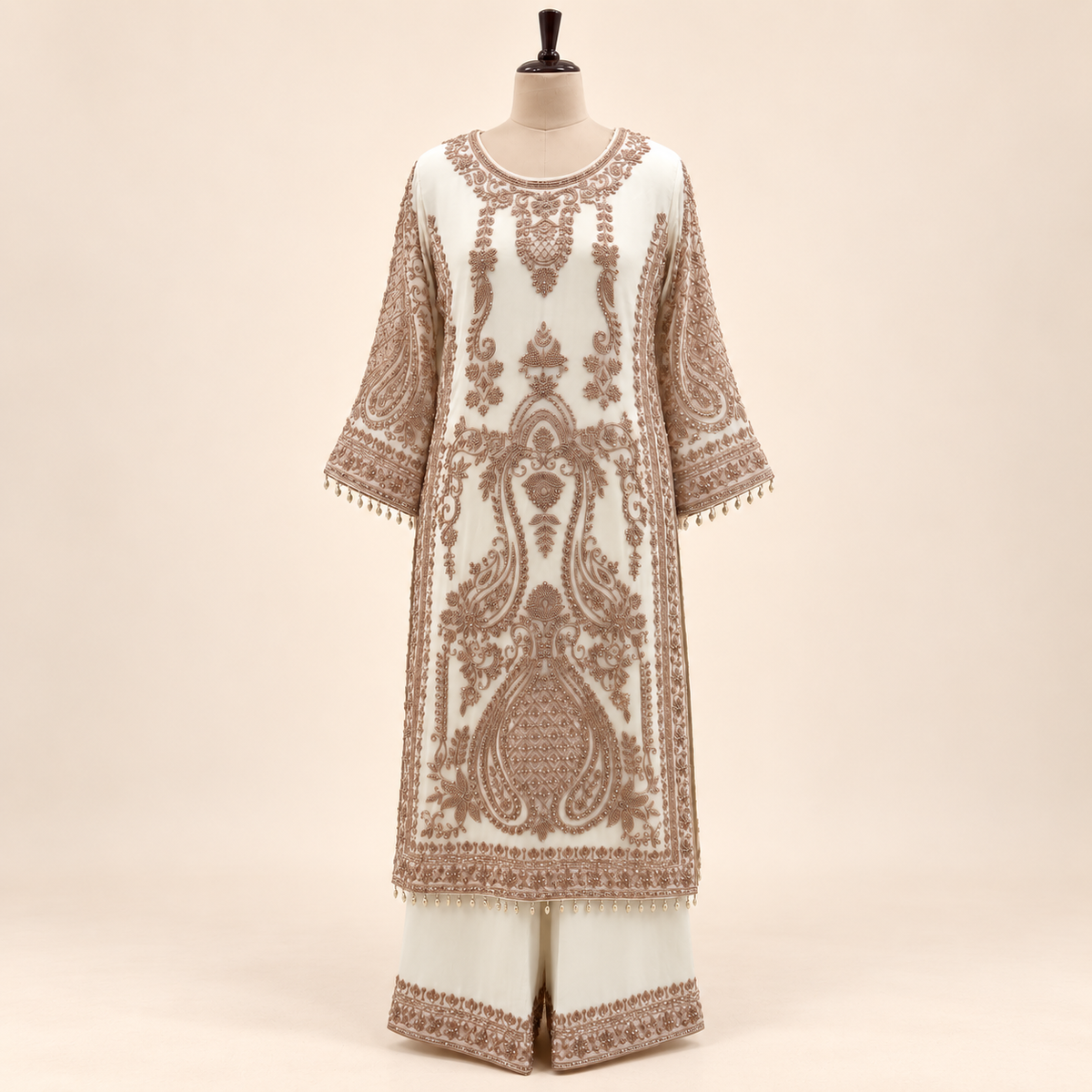 Cream Embellished Georgette Salwar Set