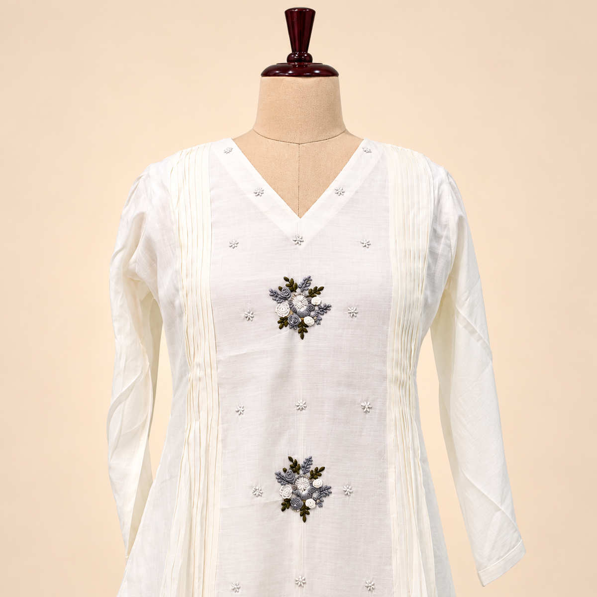 Elegant White Cotton Floral Embroidered Kurta Set