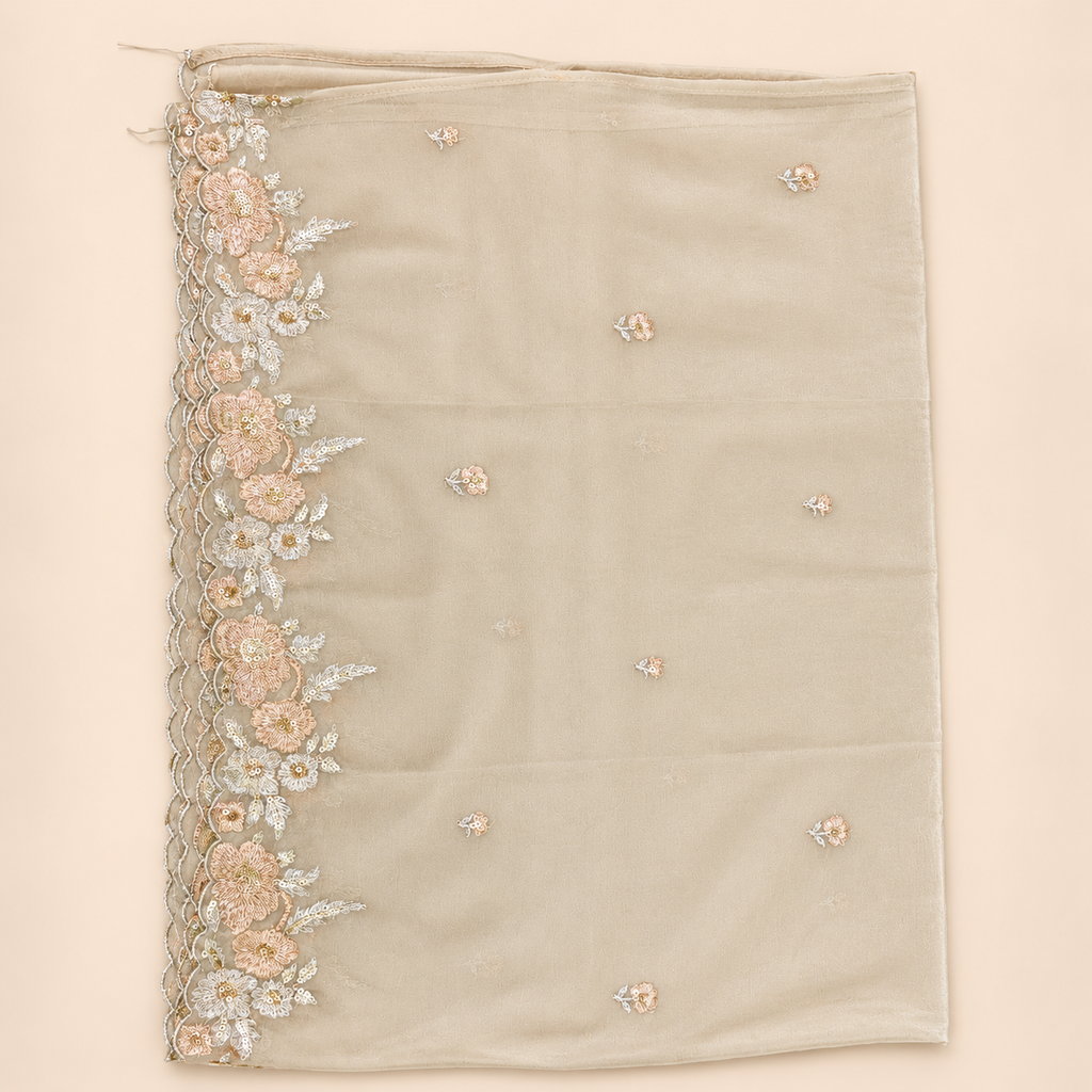 Beige Floral Embroidered Sharara Salwar Suit