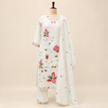 Multicolour Floral Embroidered Cotton Kurta Set with Dupatta