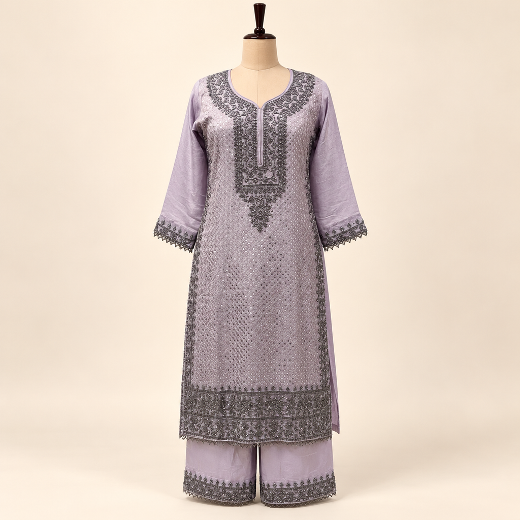 Lavender Shimmer Embroidered Straight Cut Salwar Suit with Dupatta