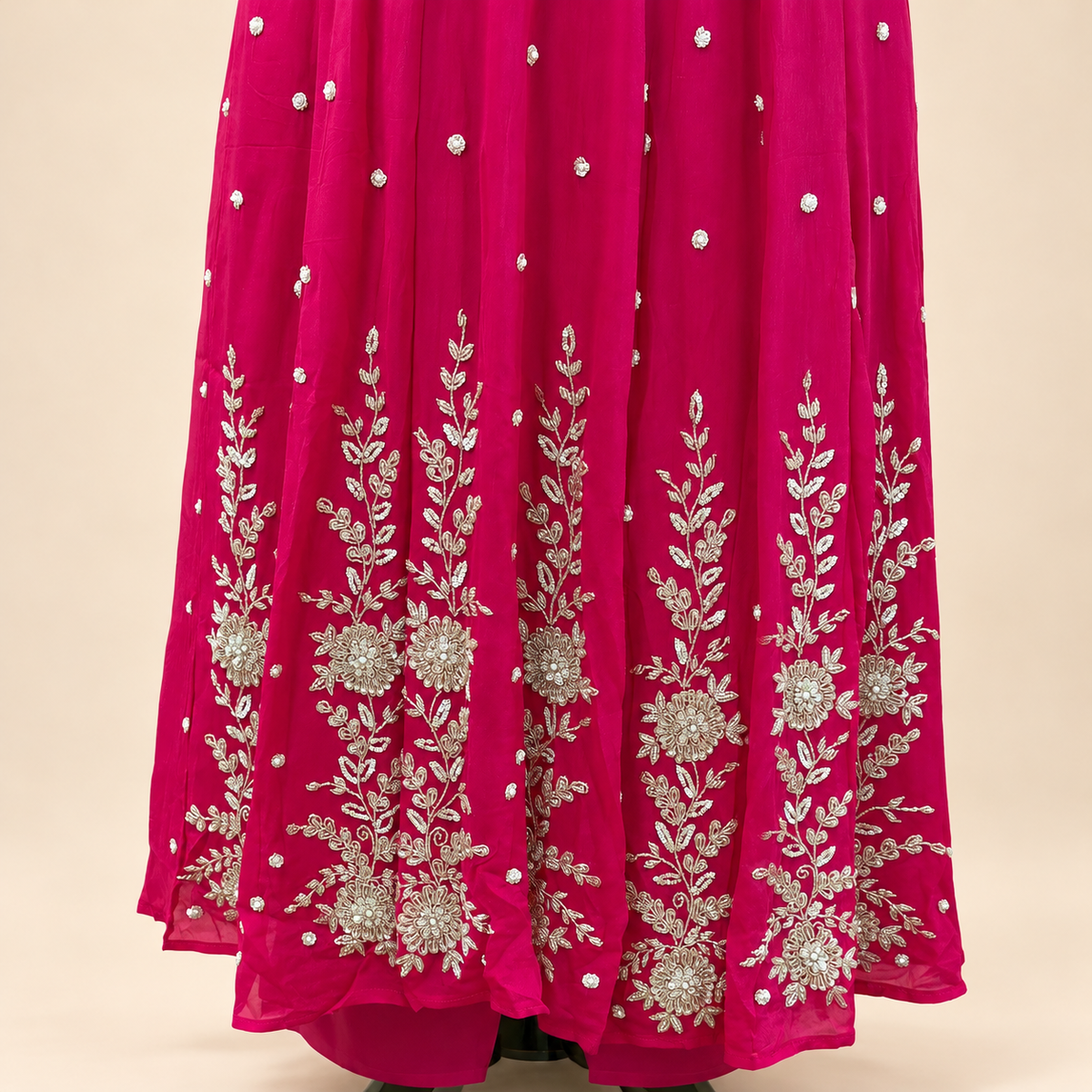 Rani Pink Floral Embroidered Chinon Anarkali Salwar Set with Dupatta