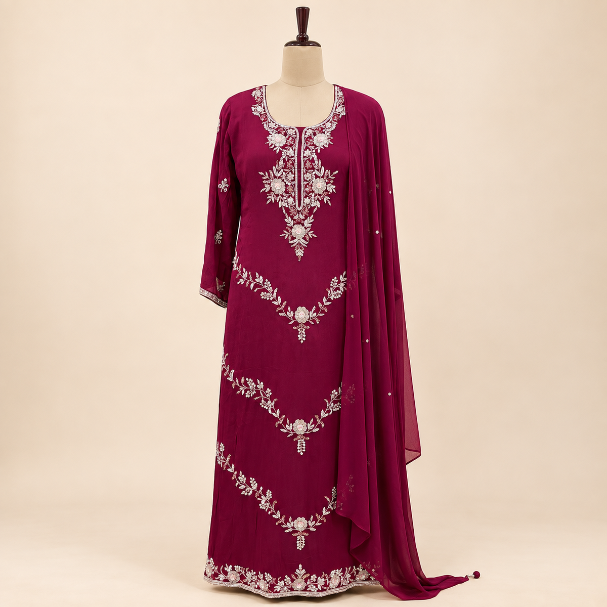 Maroon Floral Embellished Salwar Suit with Dupatta