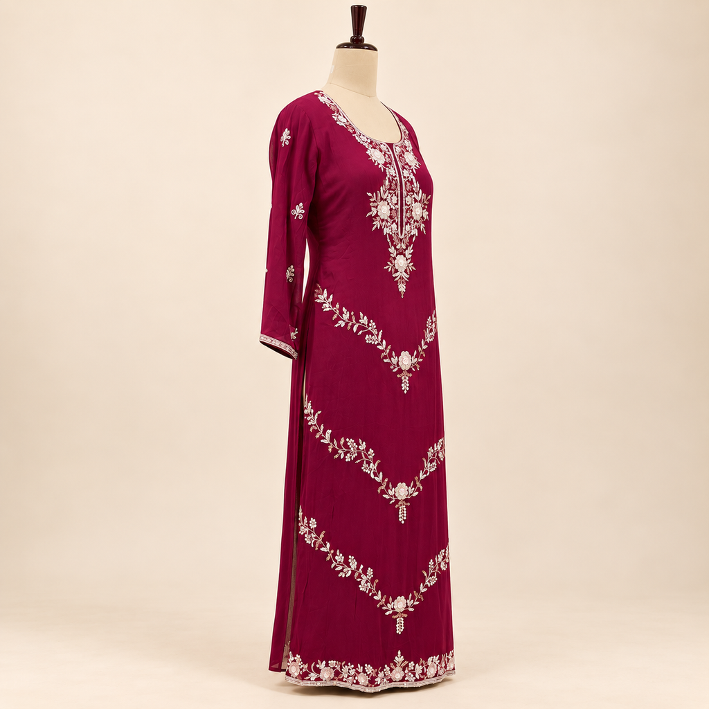 Maroon Floral Embellished Salwar Suit with Dupatta