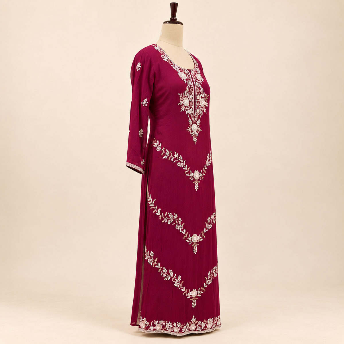 Maroon Floral Embellished Salwar Suit with Dupatta