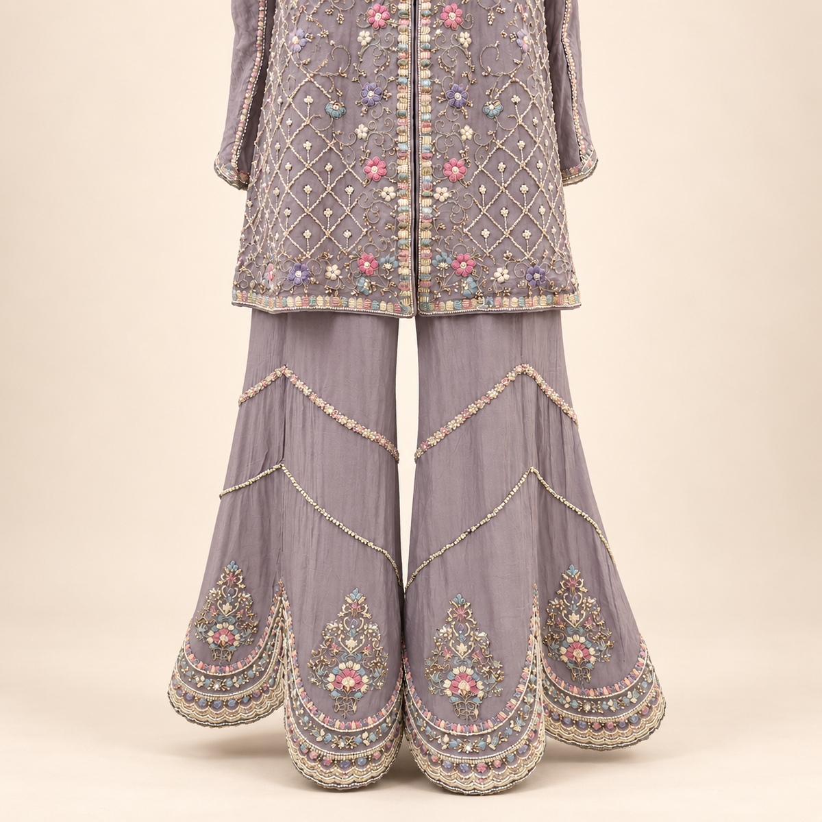 Lavender Multi colour Embellished Sharara Salwar Suit