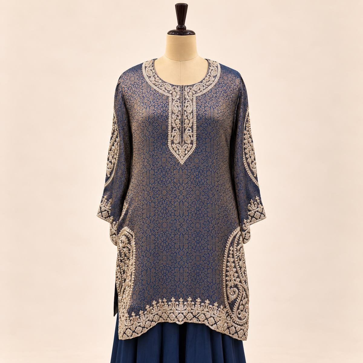 Royal Blue Gold Embellished Salwar Suit with Flared Bottom &amp; Dupatta