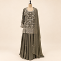 Mehndi  Green Floral Embellished Salwar Suit with Flared Bottom &amp; Dupatta