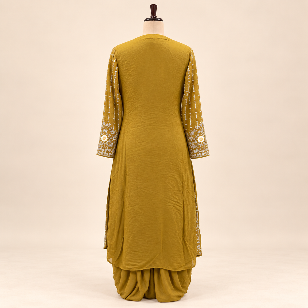 Mustard Floral Embellished Front-Open Salwar Suit