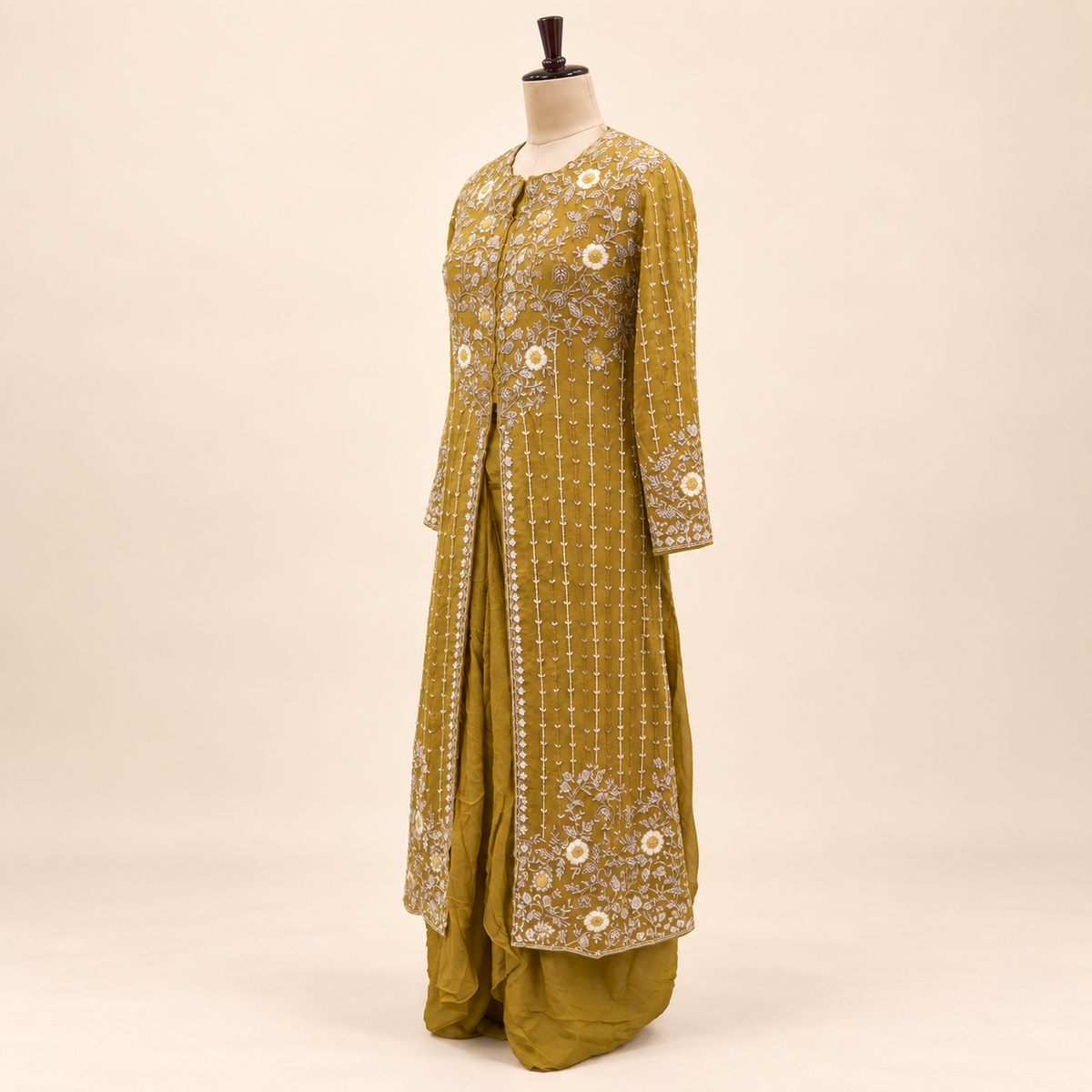 Mustard Floral Embellished Front-Open Salwar Suit