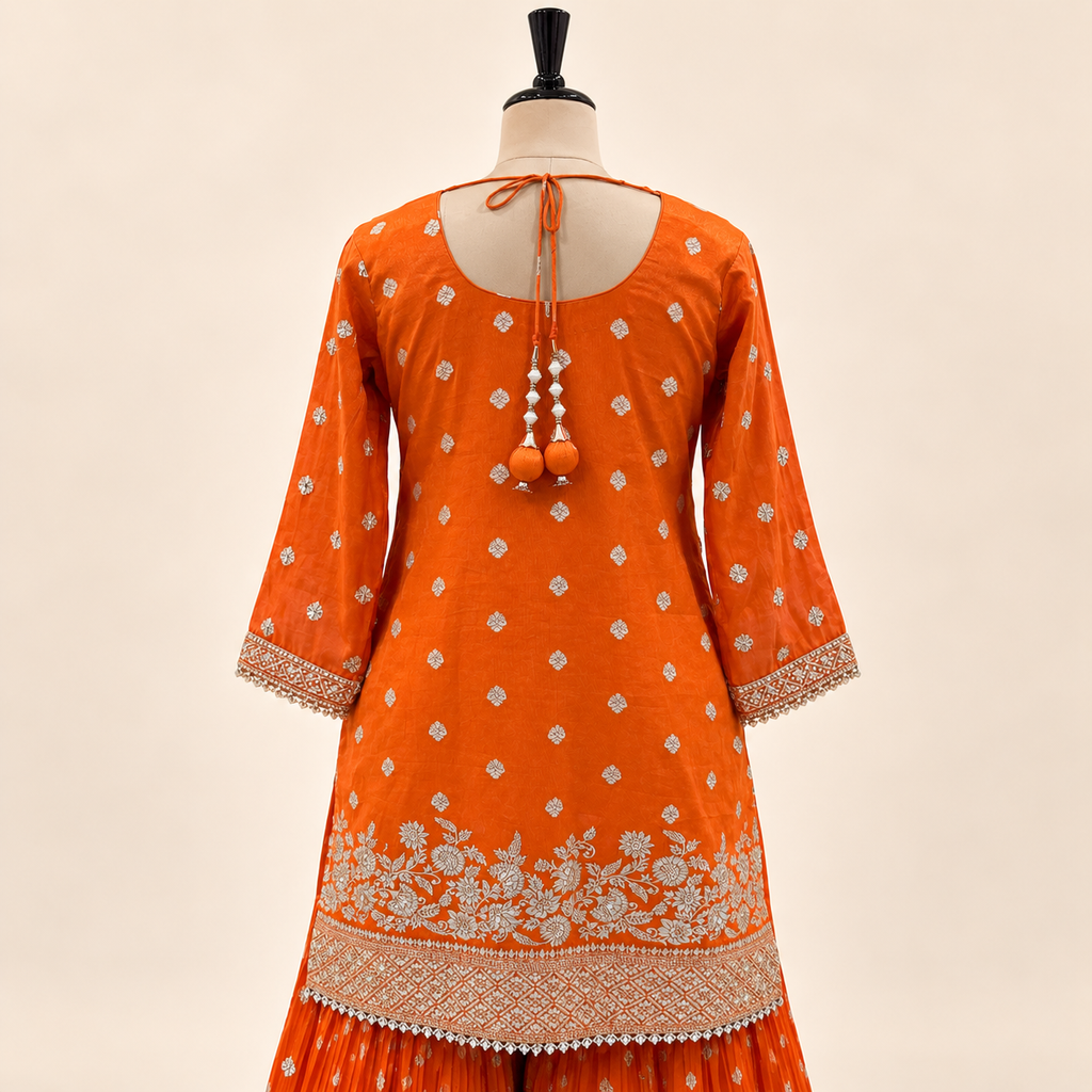 Orange Embellished Banarasi Salwar Set with Dupatta