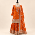 Orange Embellished Banarasi Salwar Set with Dupatta