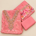 Pink Crepe Multicolour Floral Embroidered Unstitched Dress Material Set