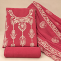 Rose Pink Georgette Embroidered Dress Material with Floral Dupatta