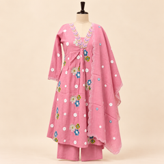 Multicolour Floral Embroidered Cotton Kurta Set