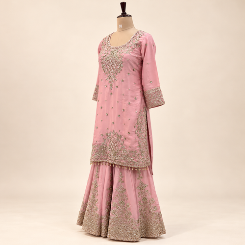 Blush Pink Embroidered Chiffon  Salwar Set with Dupatta