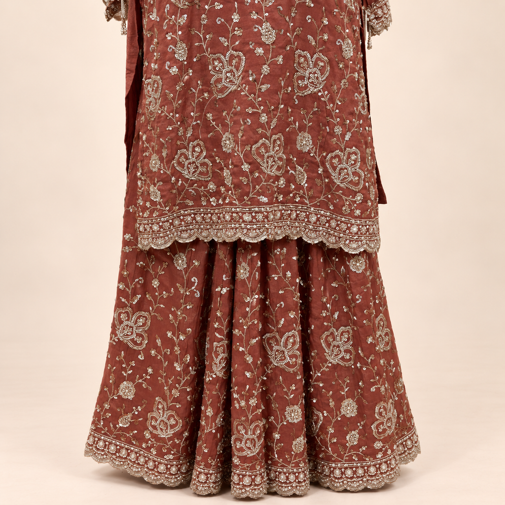 Rust Shimmer Floral Embellished  Salwar Suit with Dupatta
