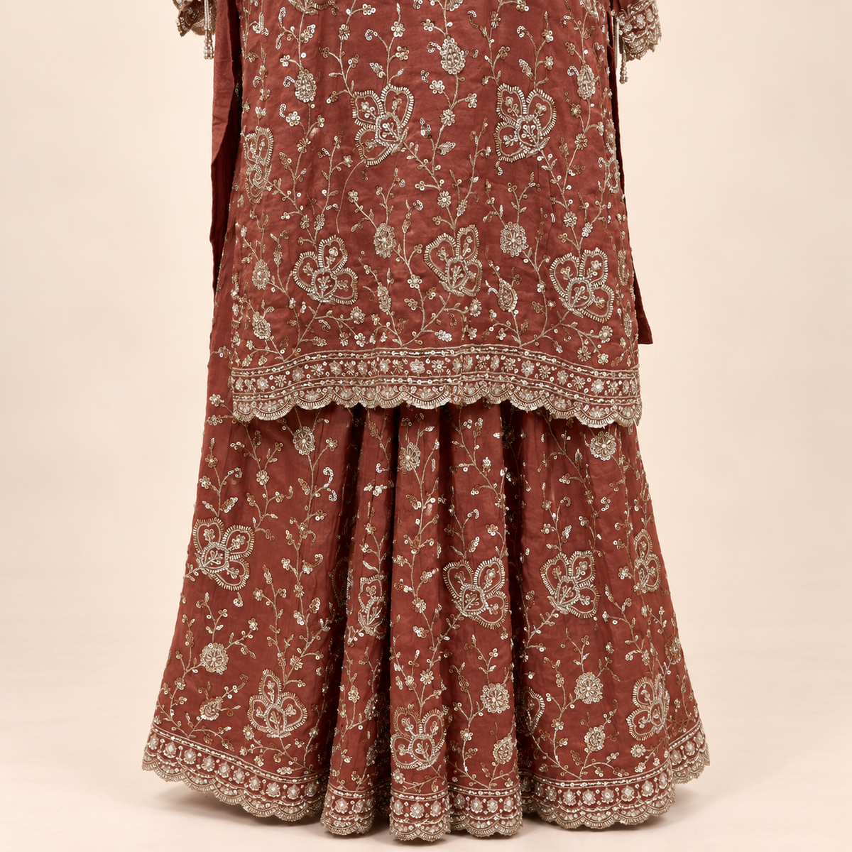 Rust Shimmer Floral Embellished  Salwar Suit with Dupatta