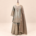 Golden Raw Silk Embroidered Palazzo Salwar Set