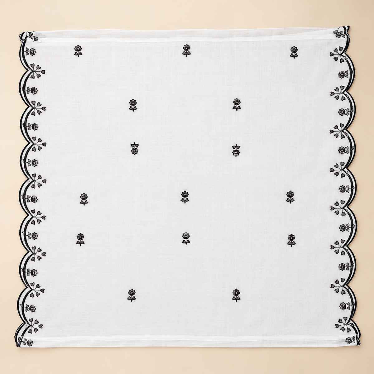 Elegant White Cotton Anarkali Set with Black Floral Embroidery