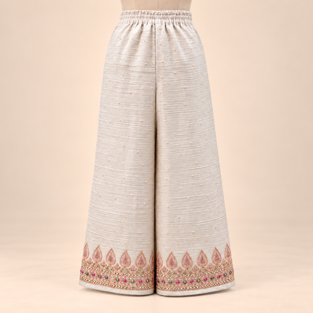 Cream Fendi Embroidered Palazzo Salwar Set