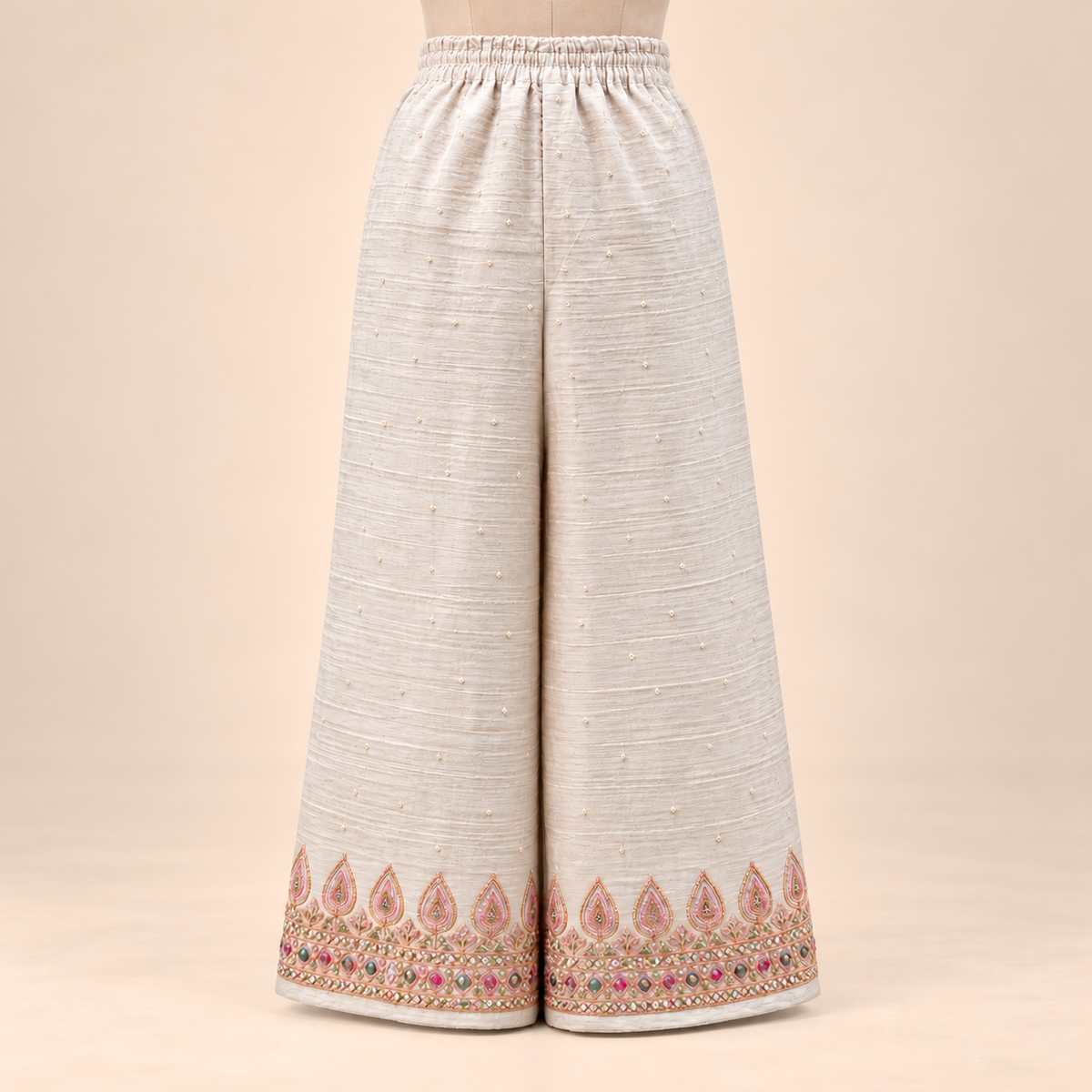 Cream Fendi Embroidered Palazzo Salwar Set