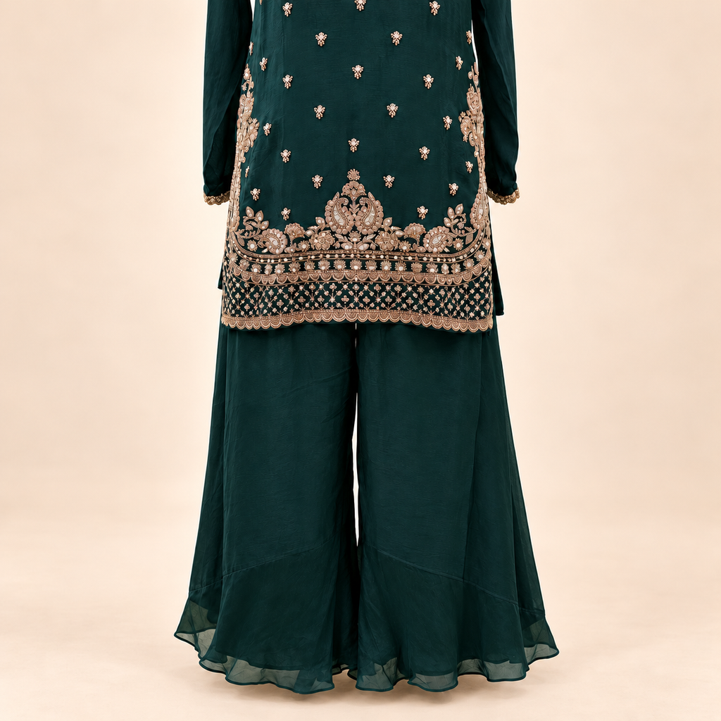 Emerald Green Shimmer Embellished Salwar Set with Dupatta