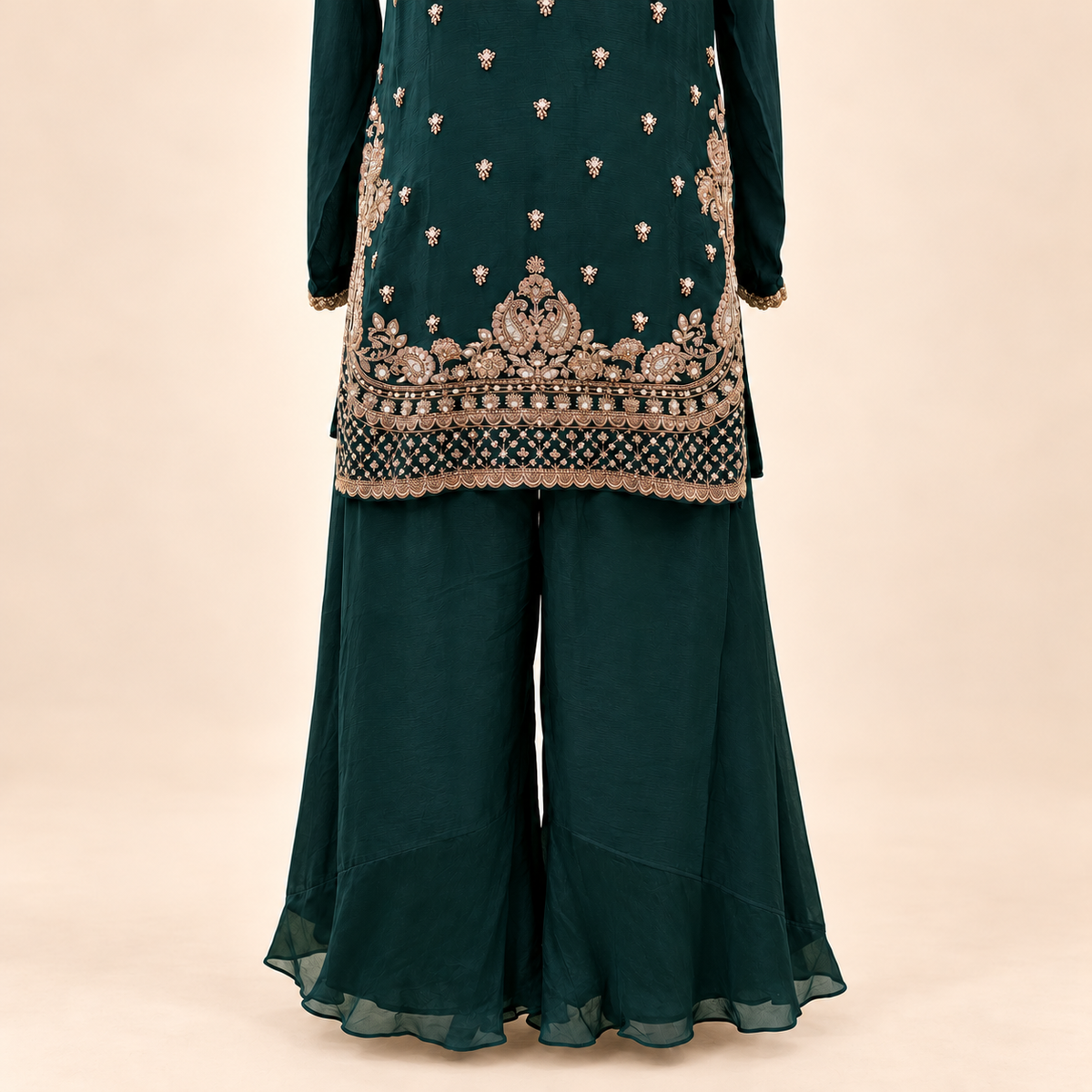 Emerald Green Shimmer Embellished Salwar Set with Dupatta