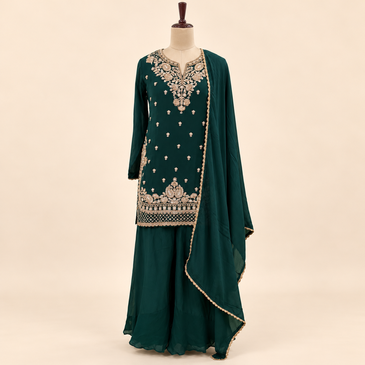 Emerald Green Shimmer Embellished Salwar Set with Dupatta