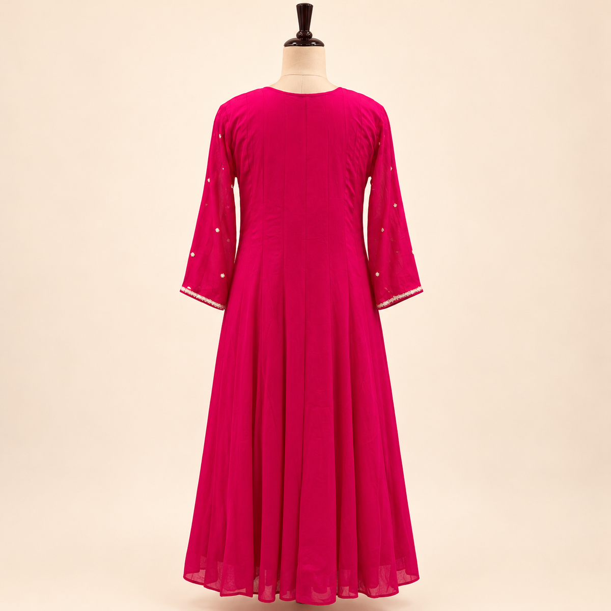 Rani Pink Floral Embroidered Chinon Anarkali Salwar Set with Dupatta