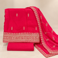 Multicolour Crepe Gold Embroidered Unstitched Dress Material Set