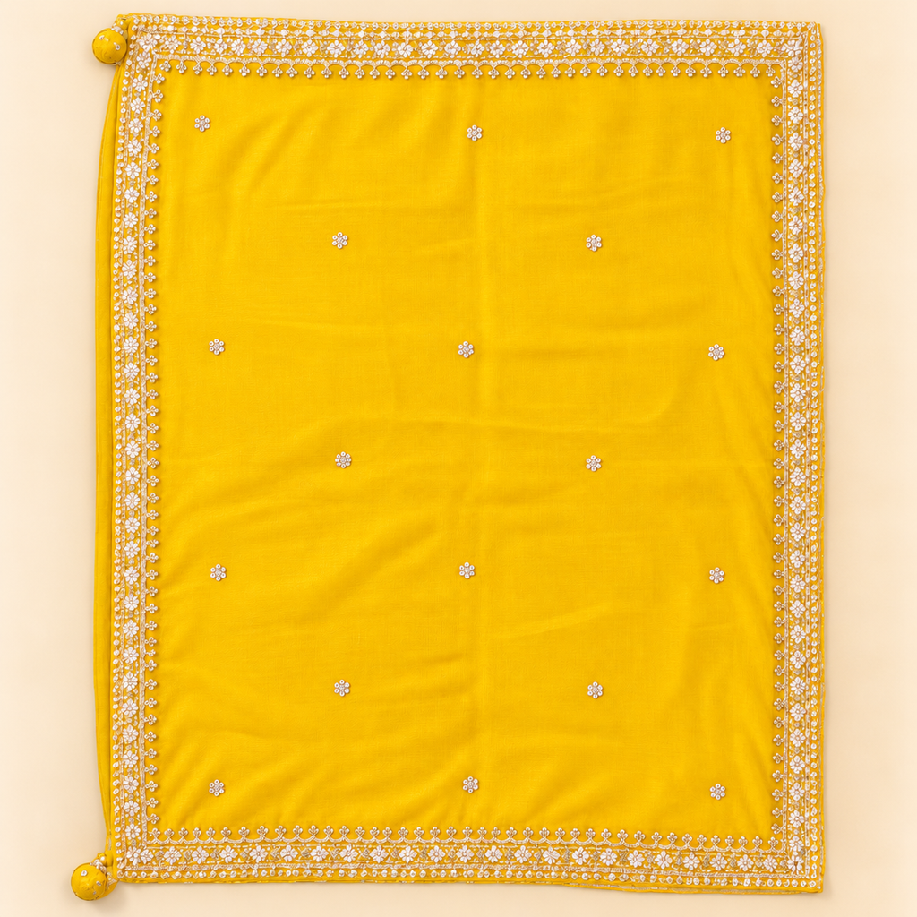 Shimmer Yellow Embroidered Chiffon Sharara Salwar Set with Dupatta