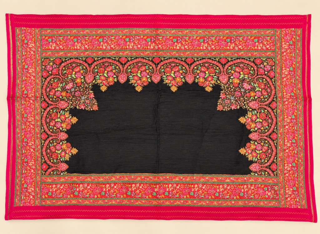 Black Pashmina Silk Multi colour Floral Embroidered Unstitched Dress Material Set