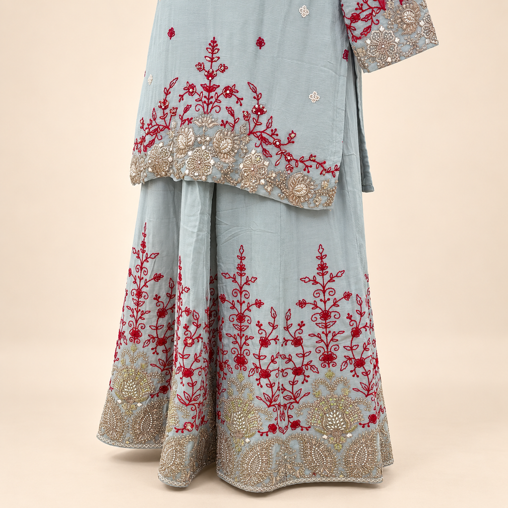 Light Green Contrast Embellished Salwar Suit with Dupatta